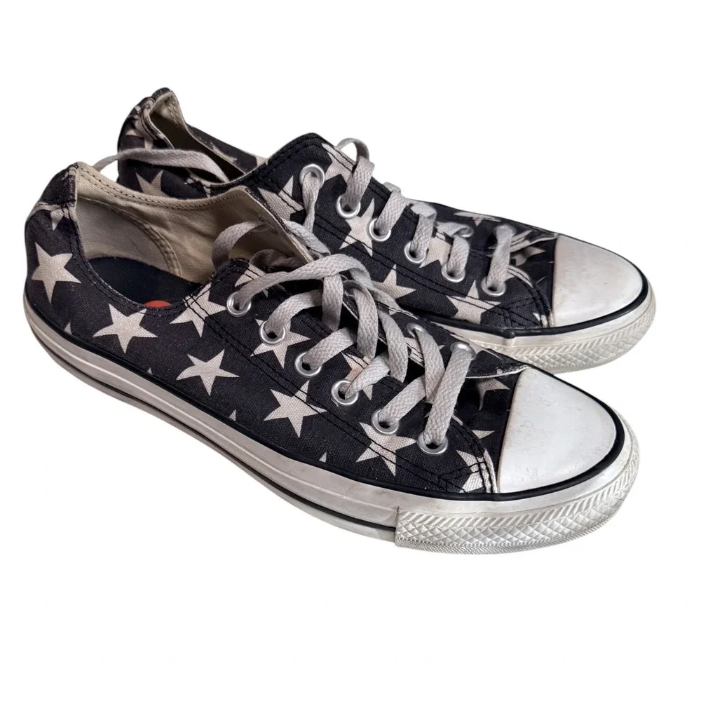 Converse Chuck Taylor All Star Low Top Star Print Sneakers Black White Women 8